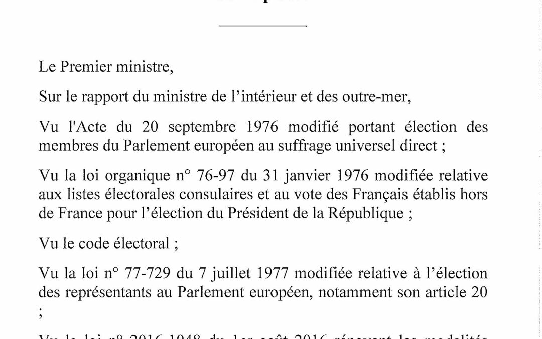 DÉCRET N° 2024-226 DU 12 MARS 2024 POUR  L’ÉLECTION DES REPRÉSENTANTS AU PARLEMENT EUROPÉEN